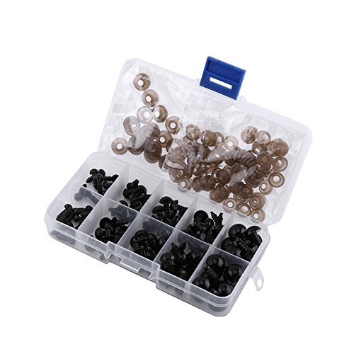 100Pcs Safety Eyes,6-12mm Black Plastic Safety Eyes with Washers for Doll, Puppet, Teddy Bear, Plush Animal Toy